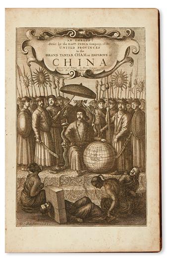 NIEUHOFF, JAN; et al. An Embassy from the East-India Company . . . to the Grand Tartar Cham, Emperour of China.  1669.  Lacks 4 plates.